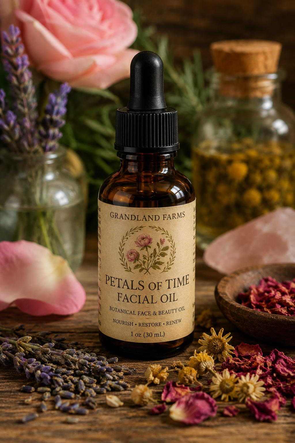 Grandland Farms Petals of Time Facial Oil | Botanical Facial Oil | 1 oz (30 mL)